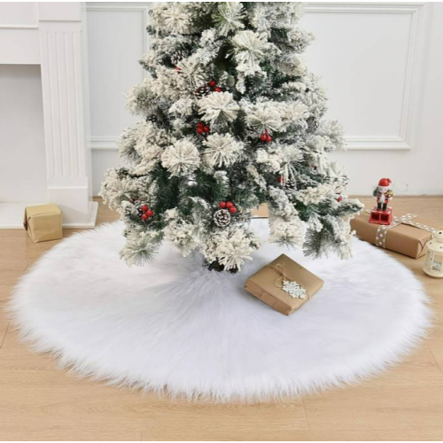 Christmas Tree Skirt, White Plush Faux Fur Classic Xmas Tree Skirts 18''