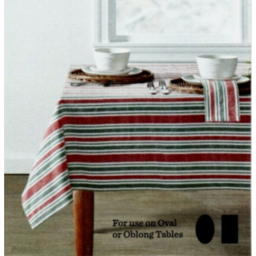 Bee & Willow Classic Christmas Red Green Holiday Stripe Tablecloth 60 in x 144 in