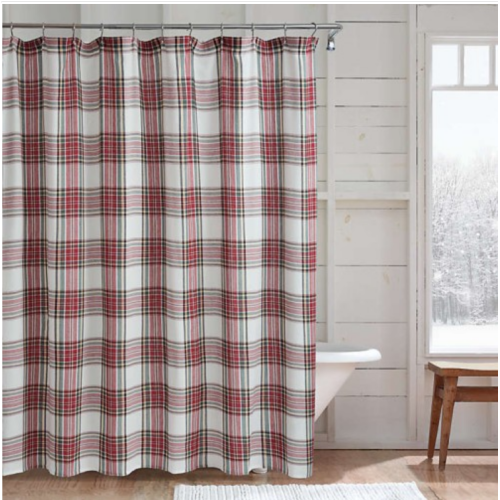 Bee & Willow Holiday Plaid Fabric Shower Curtain, Christmas Bath Decor