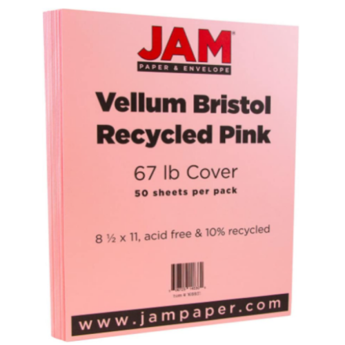 JAM Paper Vellum Bristol 67 lb. Cardstock Paper, 11" x 17", Pink, 50 Sheets/Pack