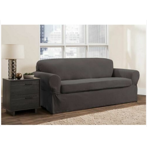 SmartFit Stretch Loveseat Slipcover - 2 Piece, Gray, Sure Fit Cover Zenna Home