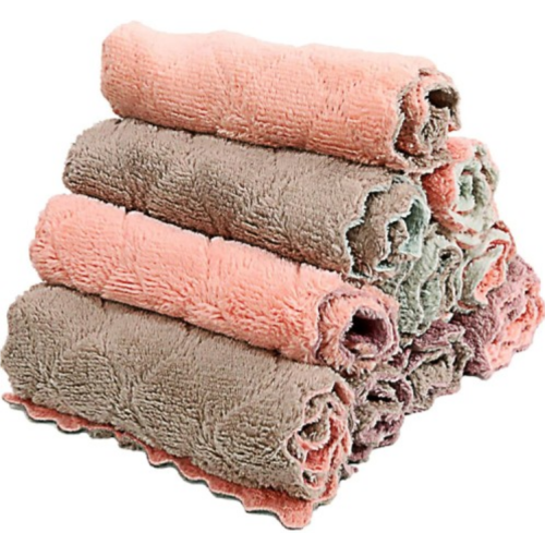 10Pack Kitchen Cloth Dish Towels,Super Absorbent Coral Velvet Dishtowels,Nonstick Oil Washable Fast Drying,Double-Sided