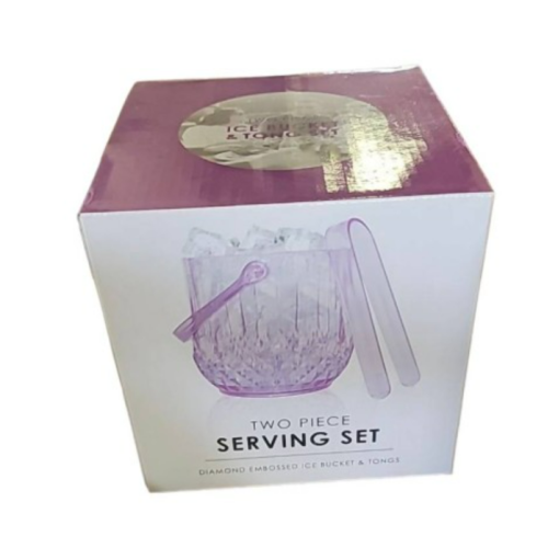 Two Piece Serving Set Diamond Embossed Purple Ice Bucket & Tongs