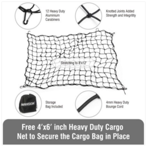 MARKSIGN 100% Waterproof Truck Cargo Bag with Net, Fits Any Truck Size, 4 Rubber Handles, 26 Cubic Feet （51''x40''x22'', Patent Pending