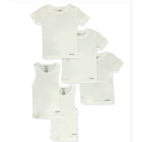 Isotoner Boys' 5-Piece Crew Neck T-Shirts And Tank Tops Set - white, 6/8