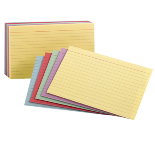 Ruled Color Index Cards, 4" x 6", Assorted Colors, 100 Per Pack