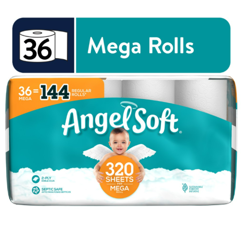 Angel Soft Toilet Paper 36 Mega Rolls= 144 Regular Rolls