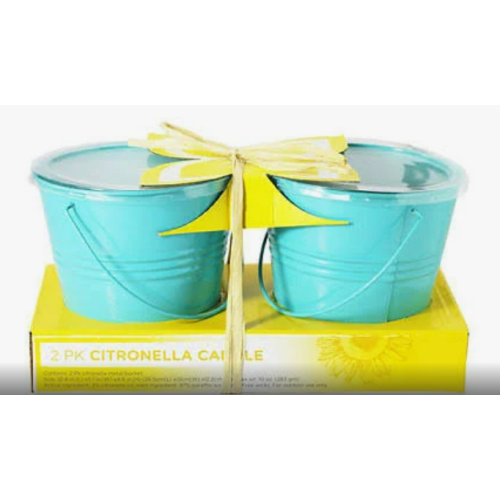 Turquoise Citronella 10 Oz. Metal Bucket Candles, 2-Pack