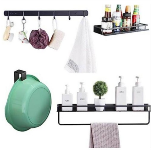 LEHUOJIA Shower storage for inside shower 5 pieces set, adhesive shower caddy with multiple types of individual hooks, wall shower organizer used in shower, kitchen, tool room and other scenes