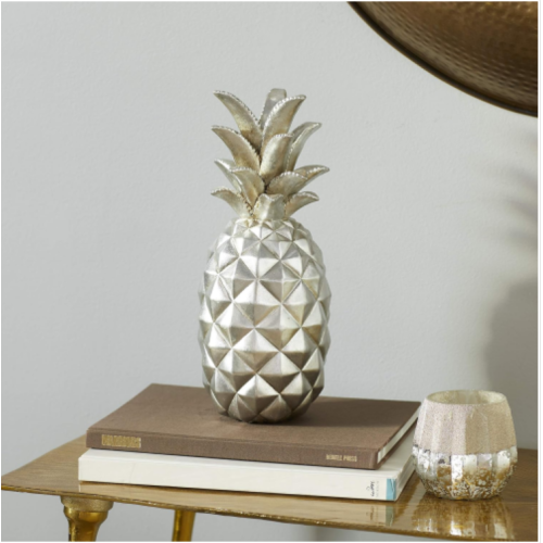 6 x 14 Silver Polystone Pineapple Fruit Sculpture, by DecMode