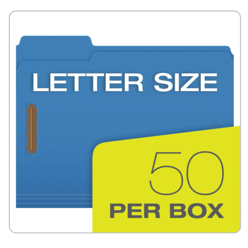 Pendaflex Fastener Folders, 2 Fasteners, Letter Size, Blue, 1/3 Cut Tabs in Left, Right, Center Positions, 50 per Box 