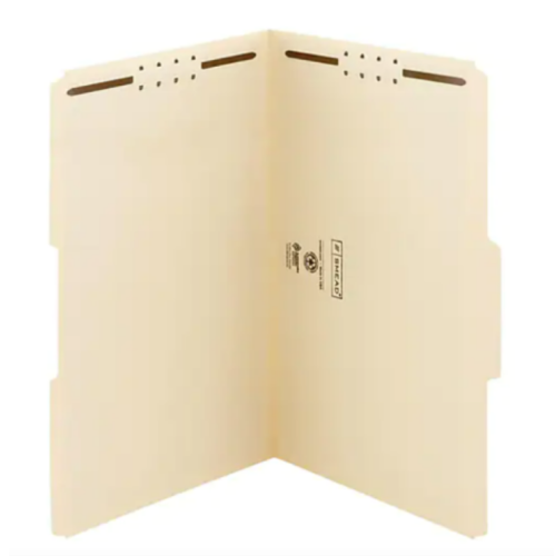 Smead Fastener File Folders, 2 Fasteners, Reinforced 1/3-Cut Tab, Legal Size, Manila, 50/Box