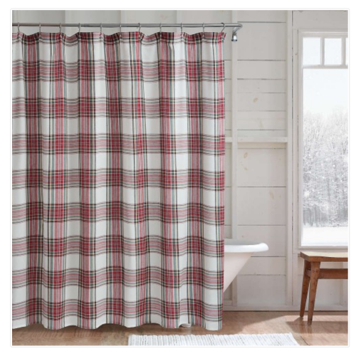 Bee & Willow Holiday Plaid Fabric Shower Curtain, Christmas Bath Decor