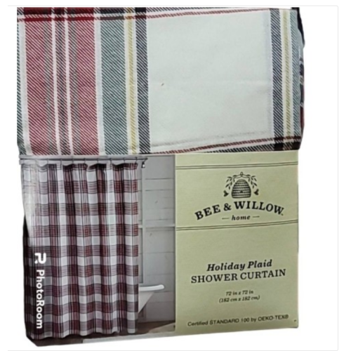 Bee & Willow Holiday Plaid Fabric Shower Curtain, Christmas Bath Decor