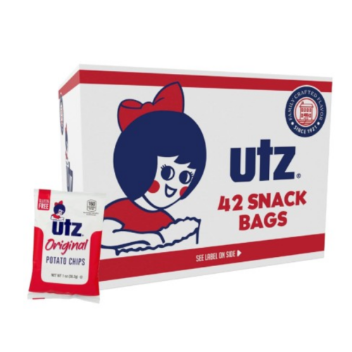 Utz Original 1 Oz Bags, 42 Count Crispy Potato Chips Made from Fresh Potatoes, Crunchy Individual Snacks to Go, Cholesterol Free, Trans-Fat Free, Gluten Free Snacks