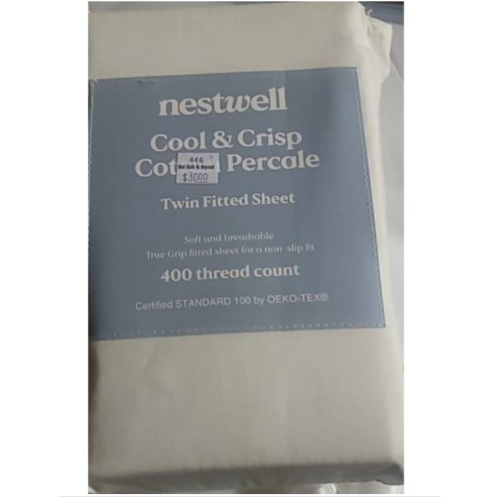 Nestwell Cotton Percale 400-Thread-Count Fitted Sheet - Egret