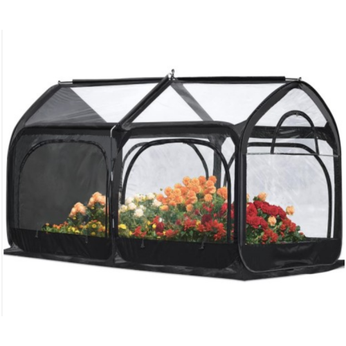 Quictent Mini Portable Greenhouse 98 x 49 x 53 Inches Pop up Grow House for Outdoor & Indoor Eco-Friendly Fiberglass Poles Overlong Cover 6 Stakes 4 Zipper Doors (Black)