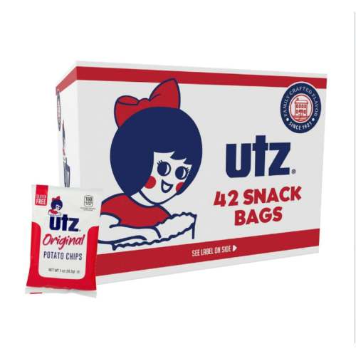 Utz Original 1 Oz Bags, 42 Count Crispy Potato Chips Made from Fresh Potatoes, Crunchy Individual Snacks to Go, Cholesterol Free, Trans-Fat Free, Gluten Free Snacks