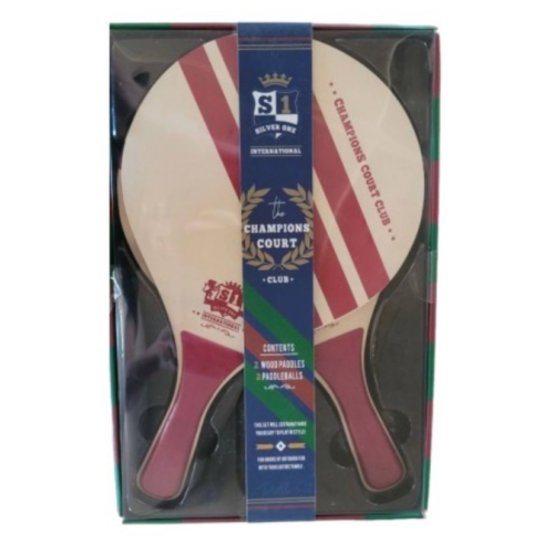 Silver One International Wood Paddles And Paddleball The Champions Court Set