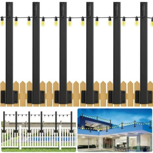 6 Pack 1.3 Ft String Light Poles Hanging Light Poles, Outdoor Light Pole with Clip and Holder Metal Stand, Use for Patio