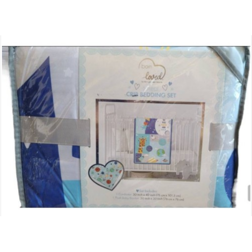 Born Loved 2 Piece Crib Bedding Set Blue NWT 1 Comforter 1 Plush Baby Blanket