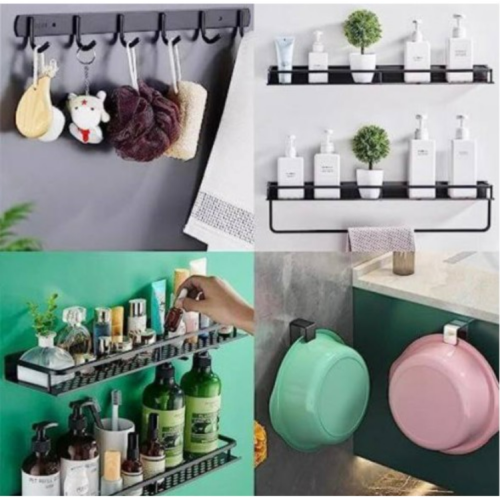 LEHUOJIA Shower storage for inside shower 5 pieces set, adhesive shower caddy with multiple types of individual hooks, wall shower organizer used in shower, kitchen, tool room and other scenes