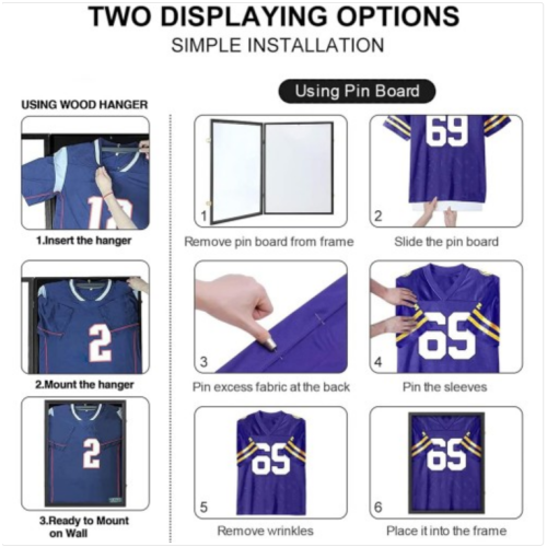 Grintus Jersey Frame Display Case Jersey Display Case Jersey Shadow Box with 98% Uv Protection Acrylic and Hanger for Baseball Basketball Football Soccer Hockey Sport Shirt and Uniform,Black Finish