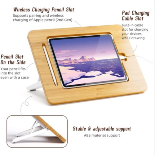 AFOOYO Wooden iPad Drawing Stand Tablet Stand - Adjustable 5 Angles for Laptop, Laptop Stand Riser,Book Reading Stand,Compatible with 12.9 inch iPad Pro with iPad Case Version(3rd - 6th Gen)