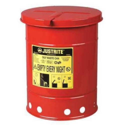 6 Gallon, Oily Waste Can, Hand-Operated Cover, Red - 09110