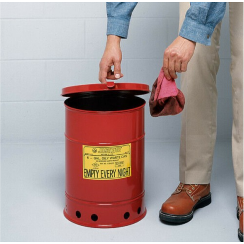 6 Gallon, Oily Waste Can, Hand-Operated Cover, Red - 09110