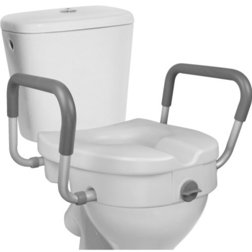 Seat - 5 Inch Elevated Riser with Adjustable Padded Arms - Toilet Safety Seat for Elongated or Standard Commode