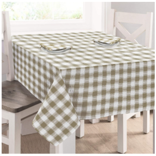 Laura Ashley Easy Care Tablecloth Light Brown White Plaid