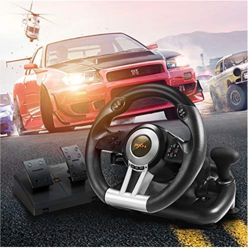 PXN V3 Pro Gaming Steering Wheel with Pedals - 180° Racing Wheel with Vibration Feedbac