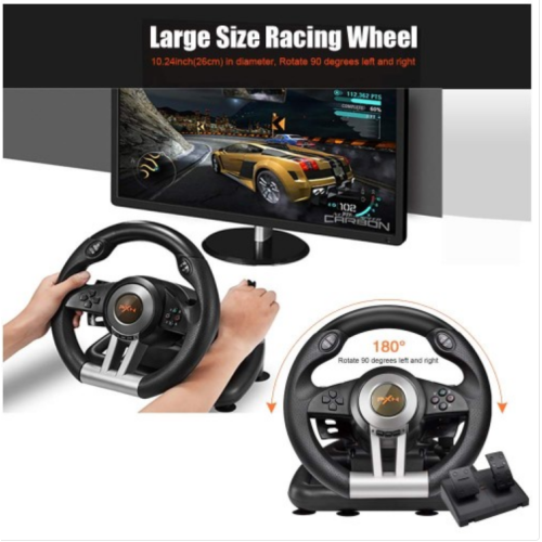 PXN V3 Pro Gaming Steering Wheel with Pedals - 180° Racing Wheel with Vibration Feedbac