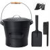 BRIAN & DANY Ash Bucket with Lid, 2.6 Gallon Fireplace Ash Bucket with Shovel and Hand Broom, Metal Bucket for Fireplace, Fire Pit, Wood Burning Stove