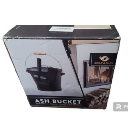 BRIAN & DANY Ash Bucket with Lid, 2.6 Gallon Fireplace Ash Bucket with Shovel and Hand Broom, Metal Bucket for Fireplace, Fire Pit, Wood Burning Stove