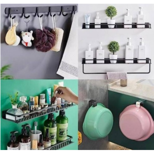 LEHUOJIA Shower storage for inside shower 5 pieces set, adhesive shower caddy with multiple types of individual hooks, wall shower organizer used in shower, kitchen, tool room and other scenes