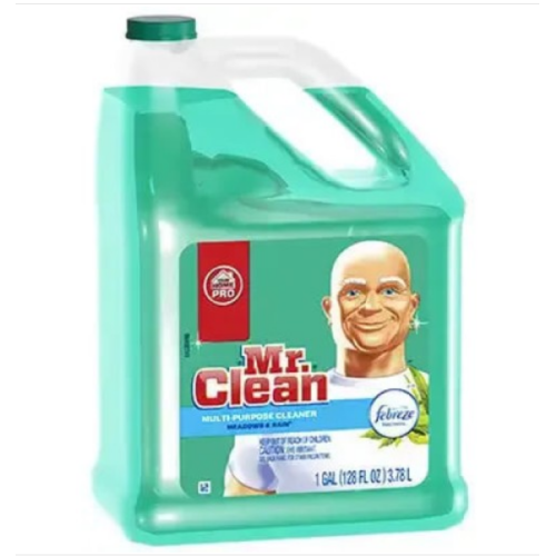 Mr. Clean 23124 Cleaner, 128 Ounce, Bottle, Liquid, Febreze Meadows, Rain, Green