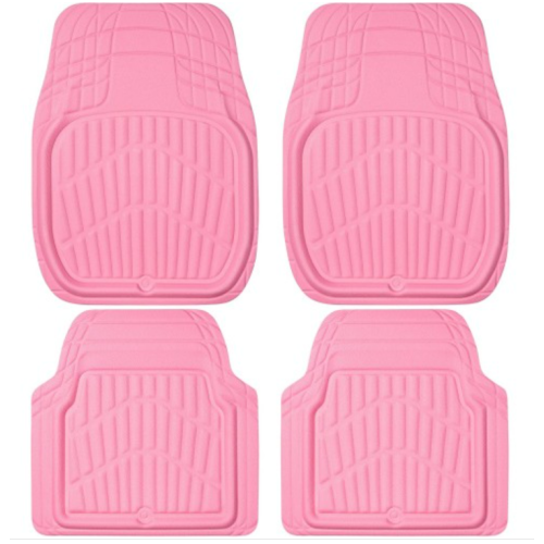 CAR PASS Leather Car Floor Mats -3D Waterproof All Weather, Universal Trim to Fit & Anti-Slip Burr Bottom Safety & Light Easy Clean Install for SUV Truck Auto (Pink) 4 Piece Sedan Van