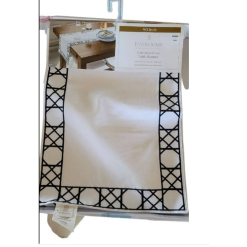 Everhome™ Cane 90-Inch Embroidered Table Runner in White/Navy