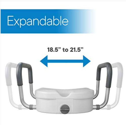 RMS Raised Toilet Seat - 5 Inch Elevated Riser With Adjustable Padded Arms - Toilet Safety Seat For Elongated Or Standard Commode