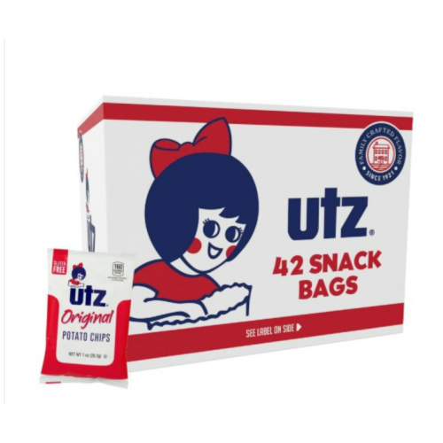 Utz Original 1 Oz Bags, 42 Count Crispy Potato Chips Made from Fresh Potatoes, Crunchy Individual Snacks to Go, Cholesterol Free, Trans-Fat Free, Gluten Free Snacks