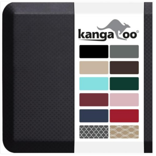 KANGAROO Thick Ergonomic Anti Fatigue Cushioned Kitchen Floor Mats, Standing Office Desk Mat, Waterproof Scratch Resistant Topside, Supportive All Day Comfort Padded Foam Rugs, 39x20, Black