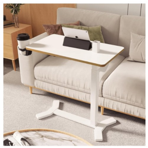 SANODESK Medical Adjustable Overbed Bedside Table with Hidden Casters, Pneumatic Mobile Laptop Computer Standing Desk Cart with Tray, Hospital and Home Use(27.6″ W x 15.7″ D, White)