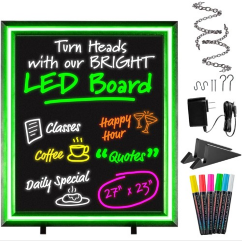 Green Light LED Message Writing Board with 8 Border Color Options, 23"L x 27"W