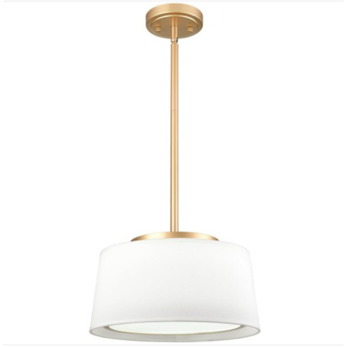 HYDELITE Drum LED Pendant Light Gold Hanging Pendant Light Fixture with Fabric Linen Shade 3000k/4000k/5500k,24W,1600LM