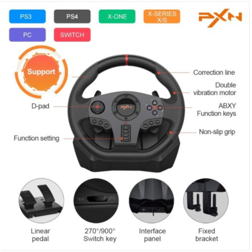 PXN V900 Steering Wheel Gaming - 270/900° Sim Xbox Racing Wheel with Pedals Paddle Shifter Vibration Feedback Wheel for Xbox One, Xbox Series S/X, PC, PS3, PS4, Switch, Android TV