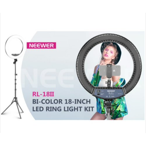 Neewer RL-18II Bi-color 18-inch LED Ring Light with Stand 55W 3200-5600K Dimmable Light with Max. 61.8inch Stand, Remote Phone Holder and Carry Bag for Live Stream Makeup Selfie YouTube Video Shooting