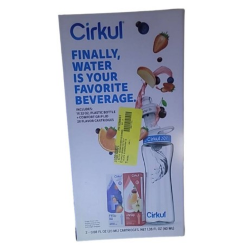 Cirkul 22 oz Plastic Water Bottle Starter Kit with Blue Lid and 2 Flavor Cartridges