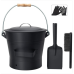 BRIAN & DANY Ash Bucket with Lid, 2.6 Gallon Fireplace Ash Bucket with Shovel and Hand Broom, Metal Bucket for Fireplace, Fire Pit, Wood Burning Stove